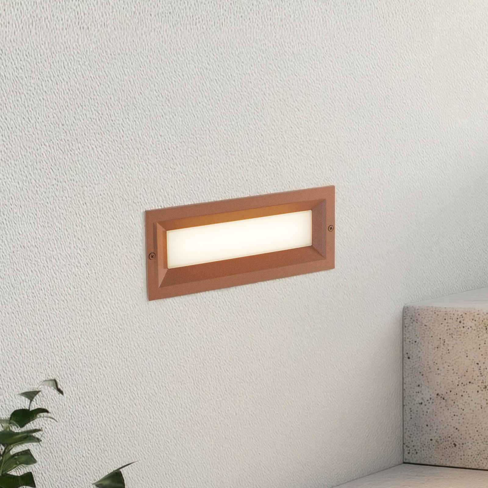 Lucande LED wand inbouwlamp Lachlain, roest, 25 cm, IP65